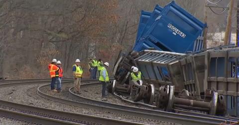 Crews work overnight at derailed Ayer freight train site