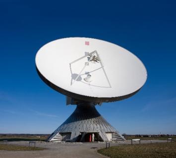 A parabolic satellite antenna for Erdfunkstelle Raisting, based in Raisting, Bavaria, Germany